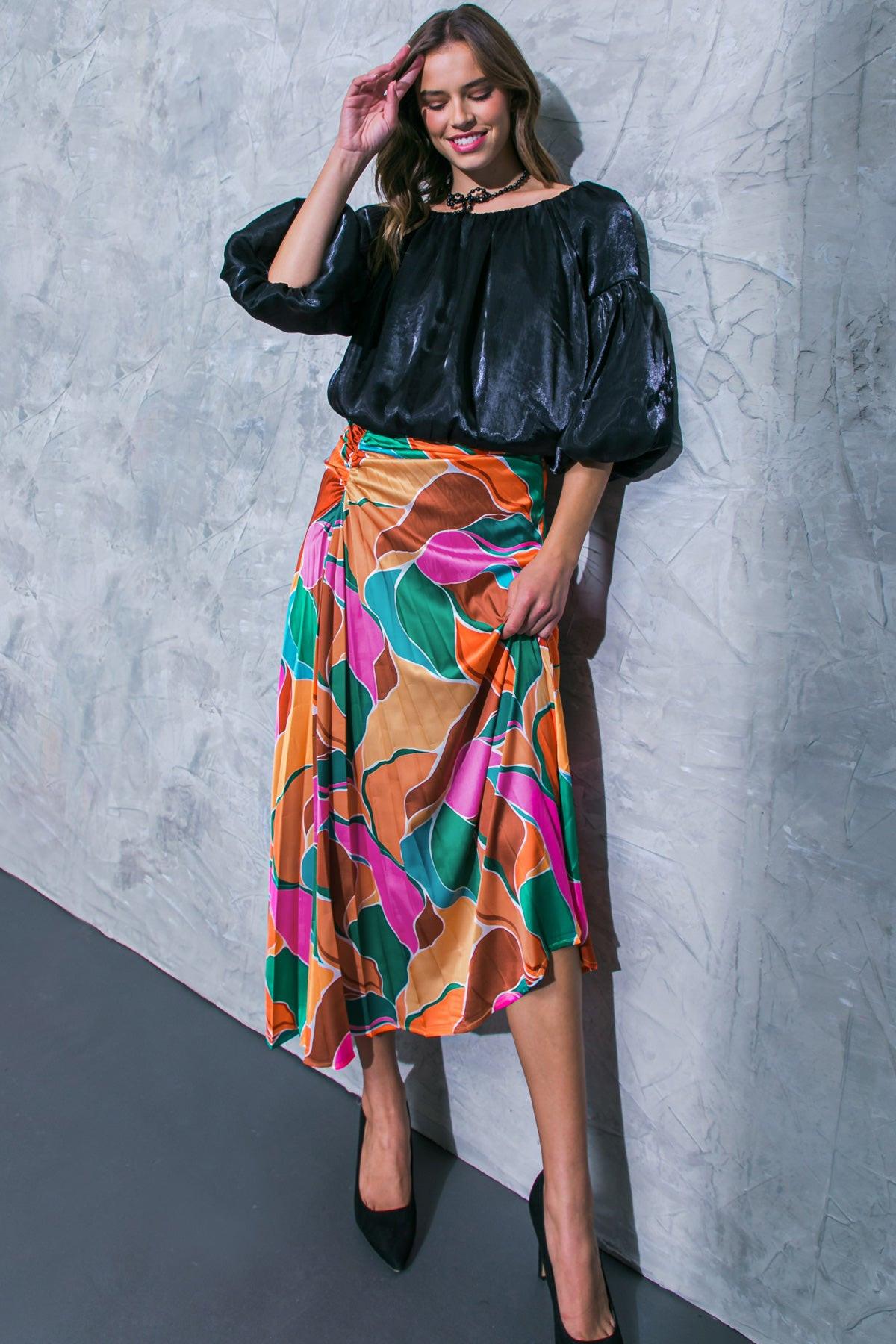 Simply Favored Woven Top Off on Neckline with Lantern Sleeves Elastic Waist in 20bla45 — Soul Flow Apparel