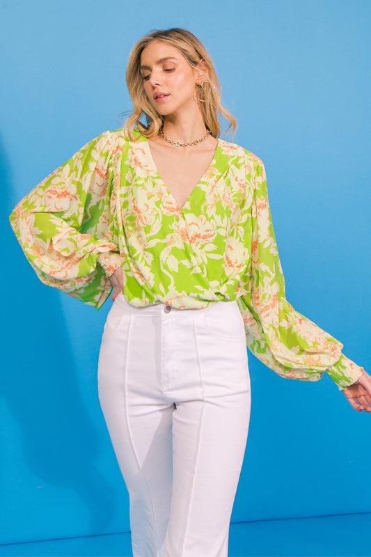 Sweet Nothings Woven Bodysuit with Surplice Neckline and Snap Closure in 20light 20gre, view 208 — Soul Flow Apparel
