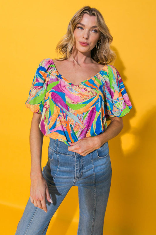Honestly Breathtaking Woven Top with Printed Fabric and Sweetheart Neckline in 20blu 20org, view 2014 — Soul Flow Apparel