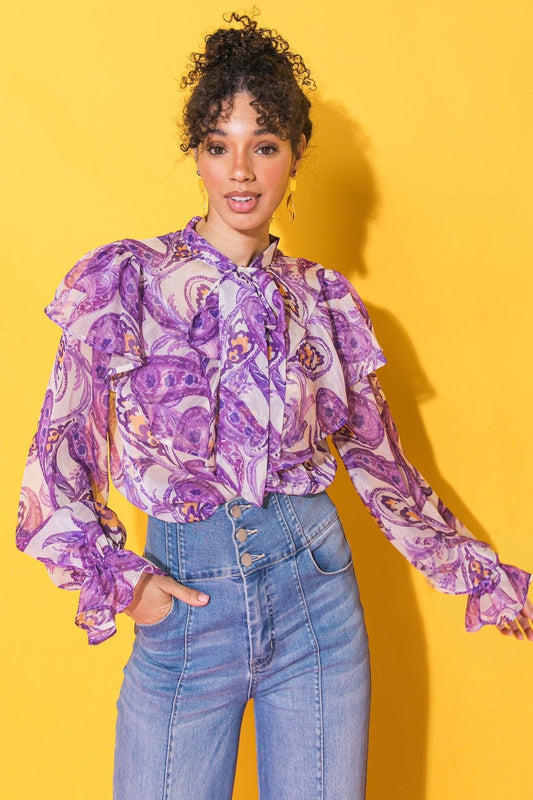 Sweetest Hello Woven Top with Front Tie Keyhole and Ruffles in 20ivo, view 2031 — Soul Flow Apparel