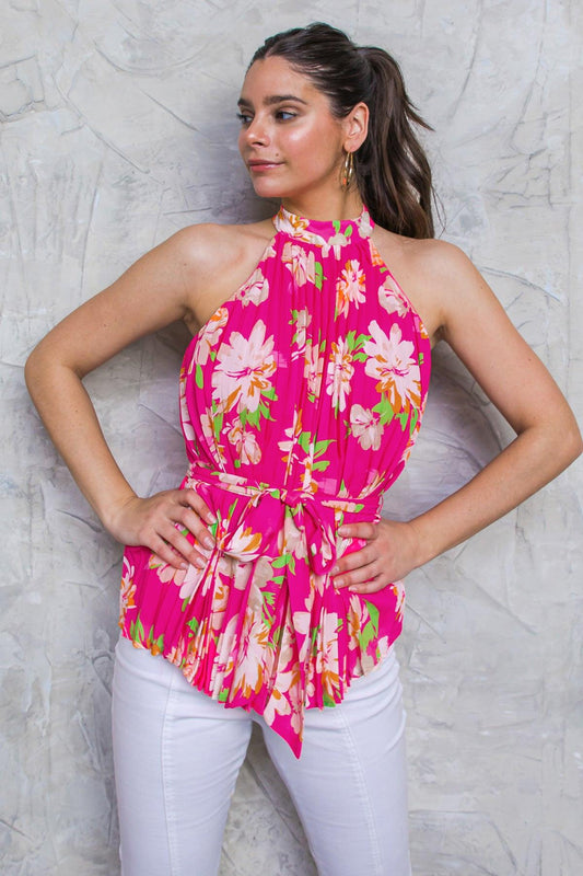 Closer to You Printed Woven Top Halter Neck with Self Tie Pleated in 20fuc19 — Soul Flow Apparel