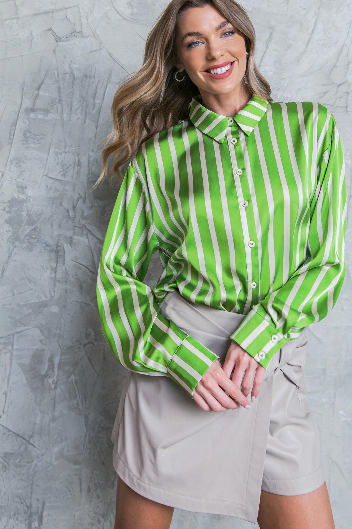 Nothing to Regret Satin Woven Top Shirt Collar Button Down Long Sleeves in 20gre 20ivo41 — Soul Flow Apparel