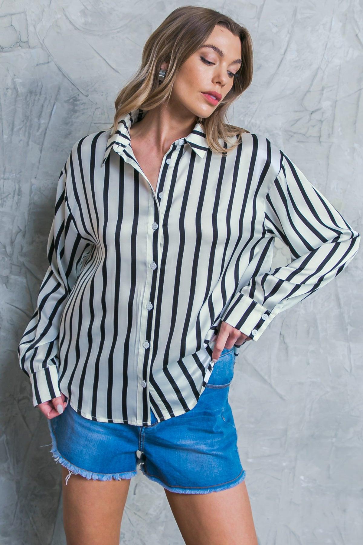 Nothing to Regret Satin Woven Top Shirt Collar Button Down Long Sleeves in 20ivo 20bla29 — Soul Flow Apparel