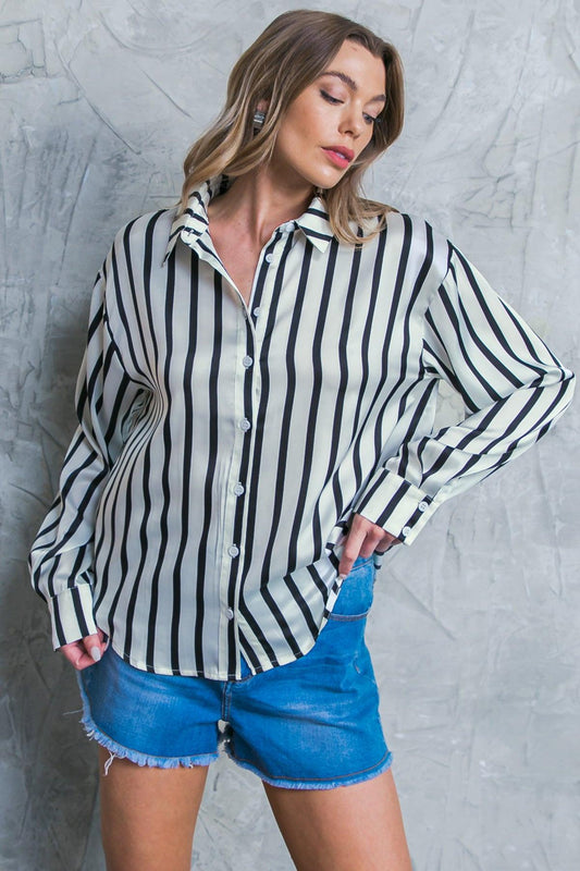 Nothing to Regret Satin Woven Top Shirt Collar Button Down Long Sleeves in 20ivo 20bla29 — Soul Flow Apparel