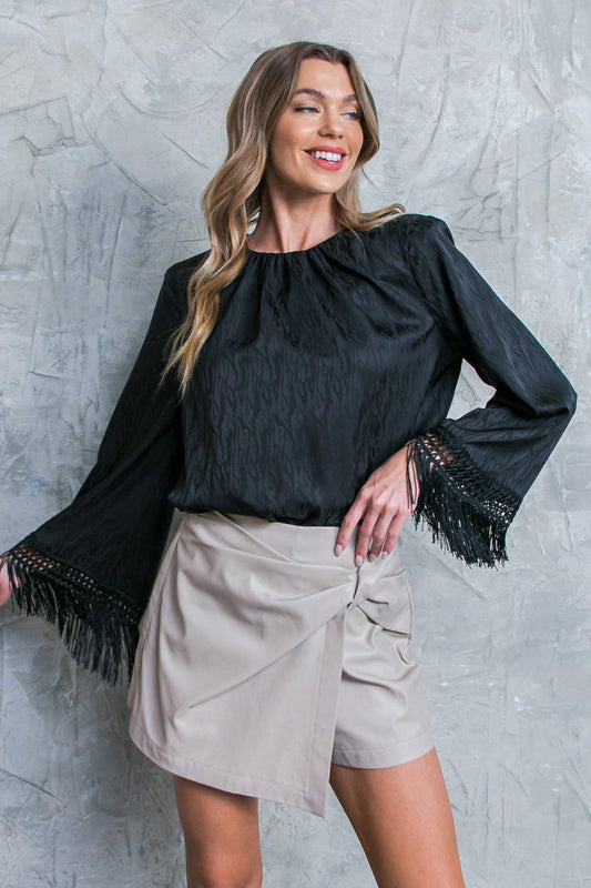 Love Every Day Woven Bodysuit with Fringe Bell Sleeves and Mesh Snap Bottom in 20bla31 — Soul Flow Apparel