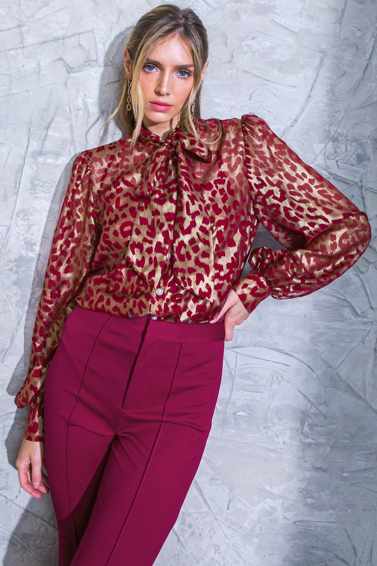 Beyond Compare Semi Sheer Printed Top with Front Tie Closure in 20bur20 — Soul Flow Apparel