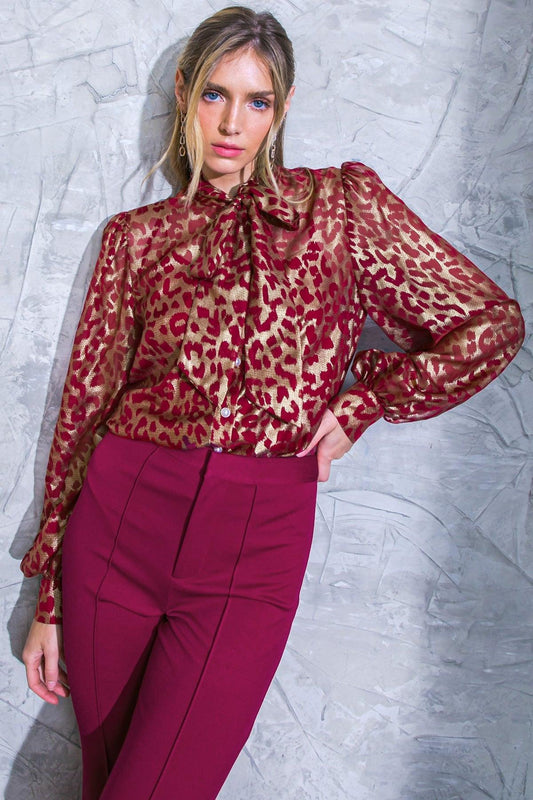 Beyond Compare Semi Sheer Printed Top with Front Tie Closure in 20bur20 — Soul Flow Apparel