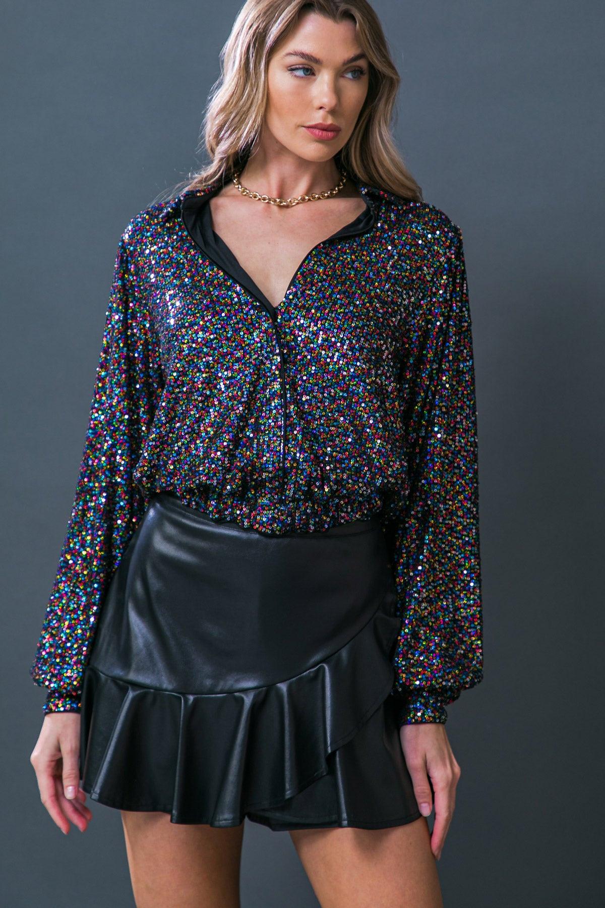 Freedom Calls Sequin Top in 20bla 20mult43 — Soul Flow Apparel