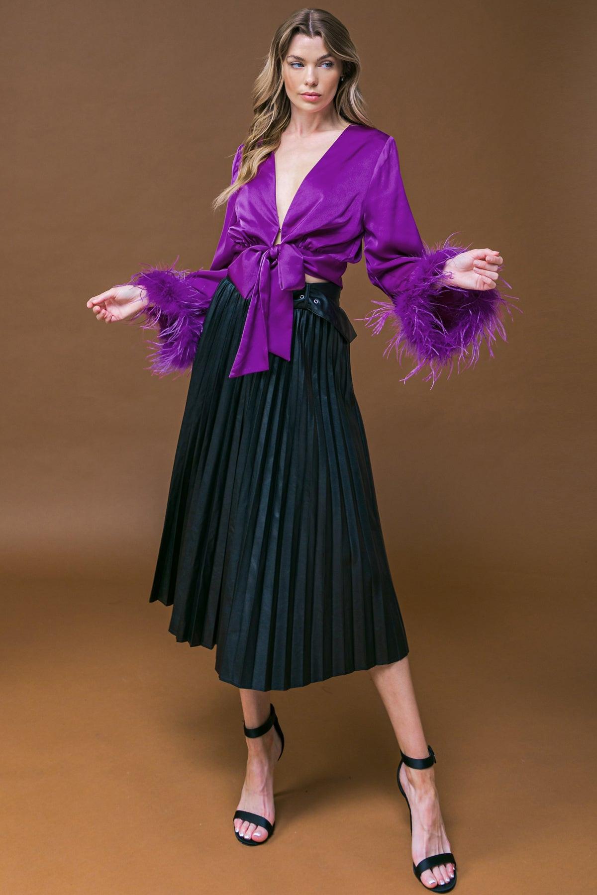 Keep Your Promises Woven Top with V Neck Self Tie Waist Bell Sleeves in 20pur30 — Soul Flow Apparel