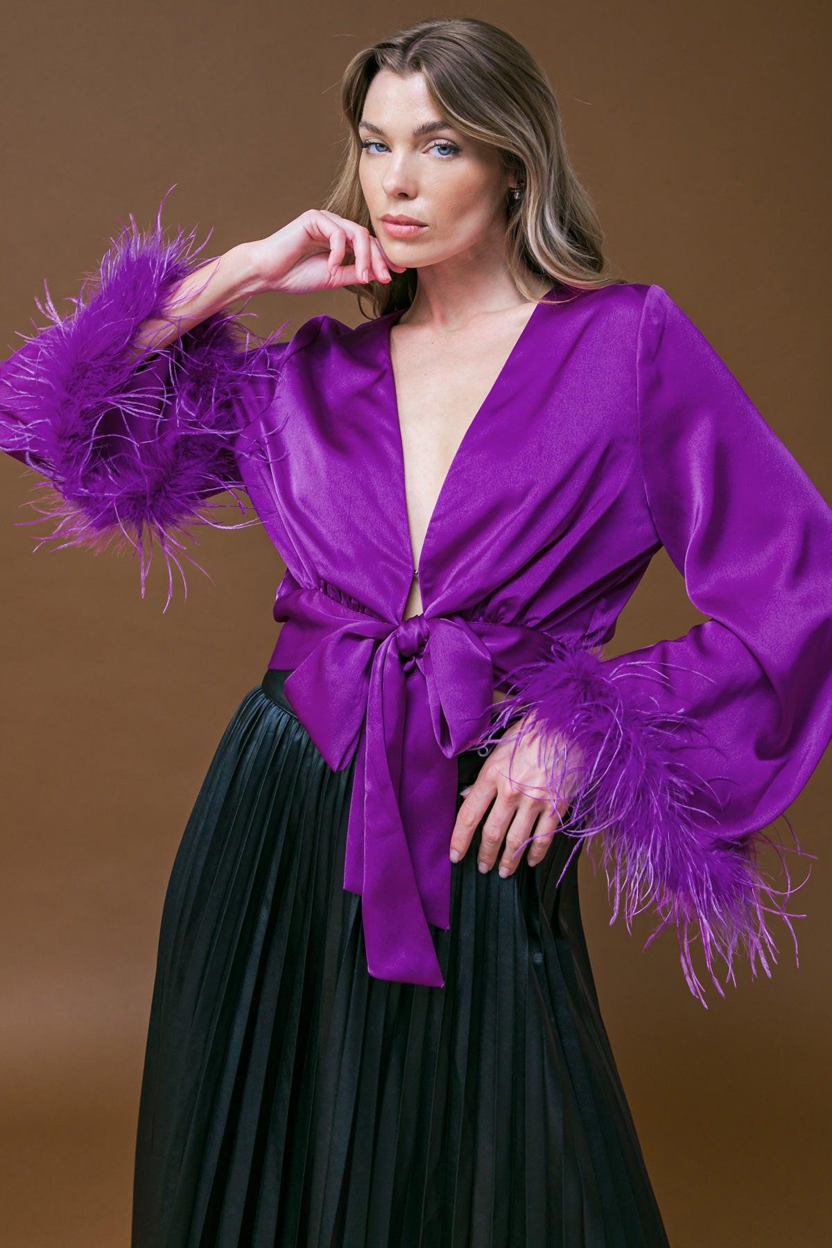 Keep Your Promises Woven Top with V Neck Self Tie Waist Bell Sleeves in 20pur33 — Soul Flow Apparel