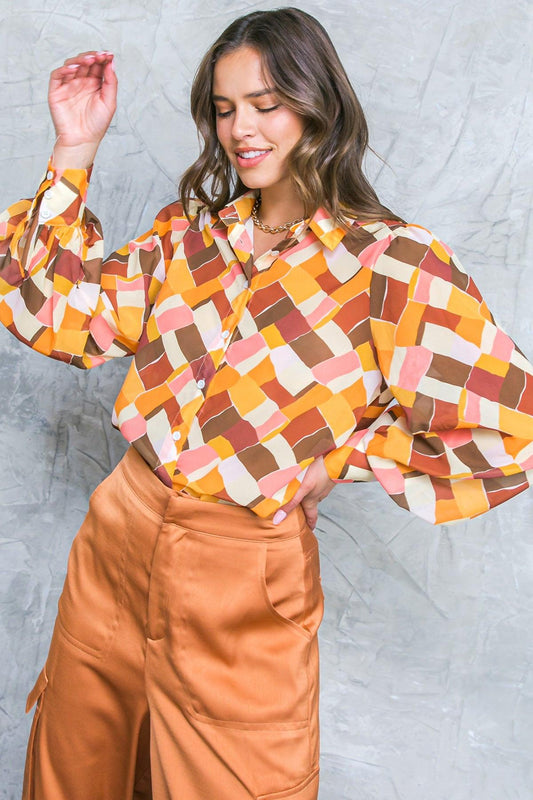 Enjoy Each Day Woven Top with Shirt Collar and Button Down Front in 20mus 20bro10 — Soul Flow Apparel