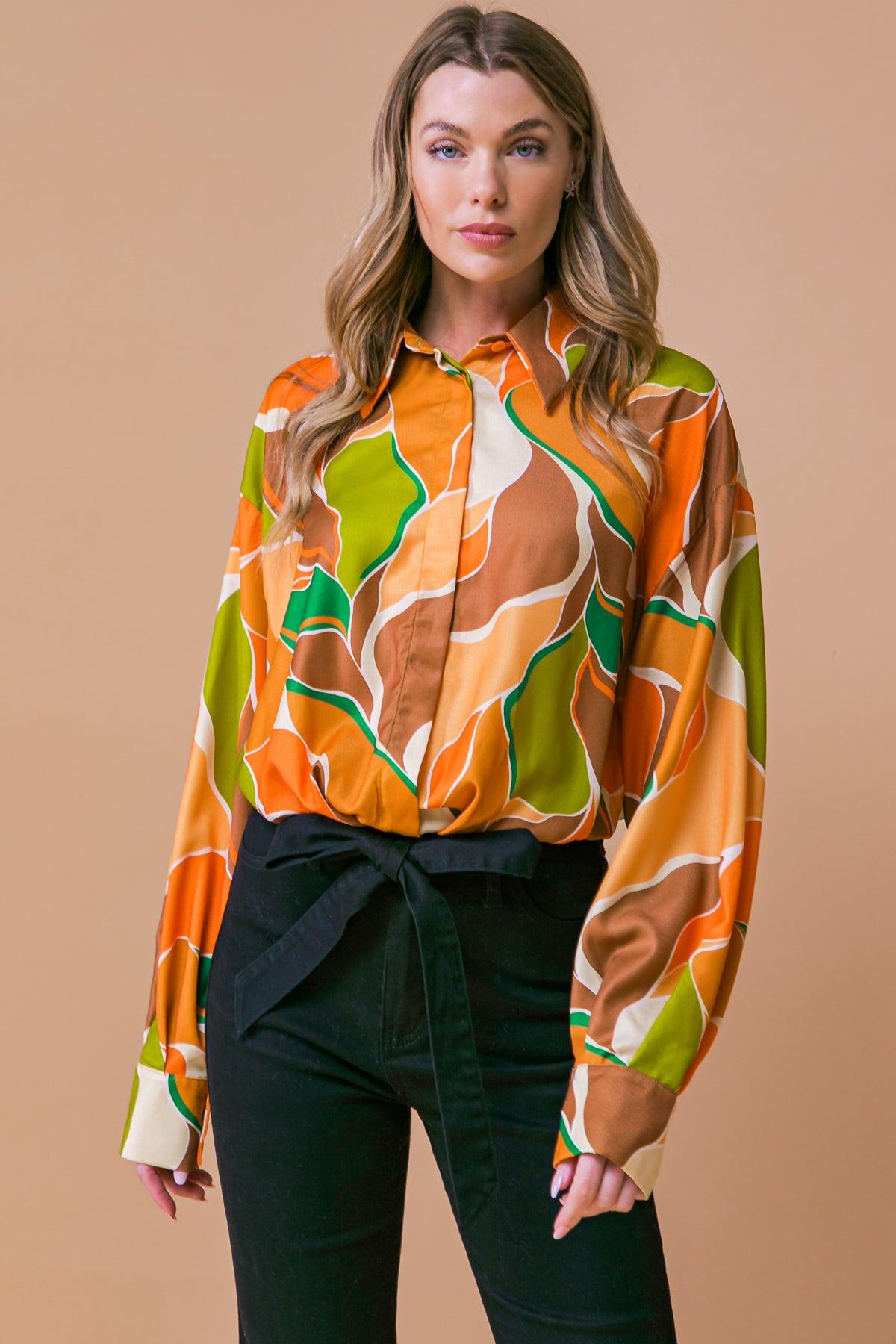 Sweetest Entrance Printed Woven Top with Shirt Collar and Elastic Waist in 20rus43 — Soul Flow Apparel