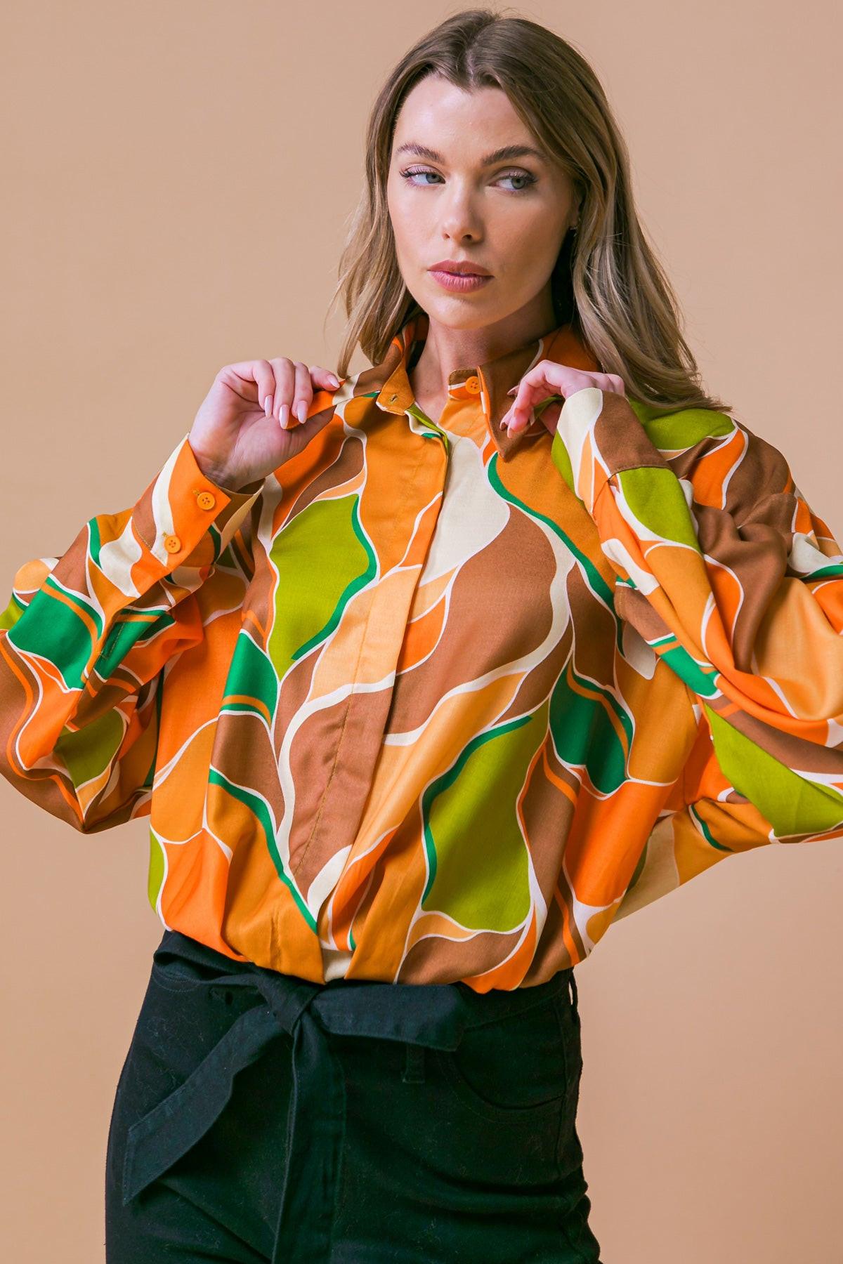 Sweetest Entrance Printed Woven Top with Shirt Collar and Elastic Waist in 20rus46 — Soul Flow Apparel