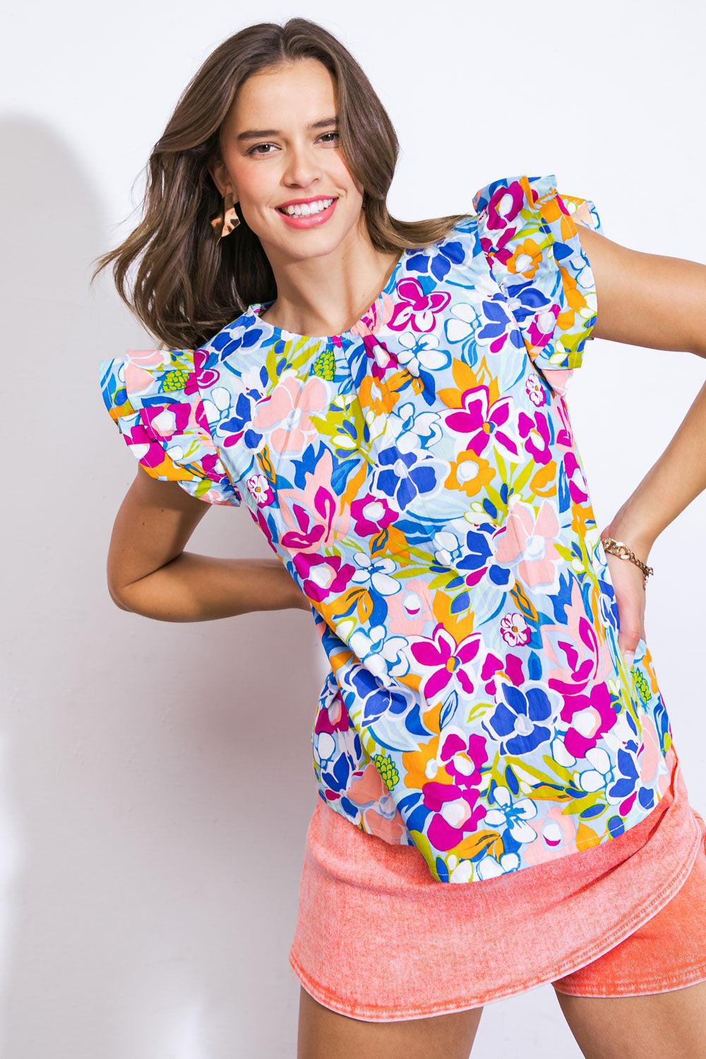 Waiting for Sunshine Woven Top in 20blu 20fuc4 — Soul Flow Apparel