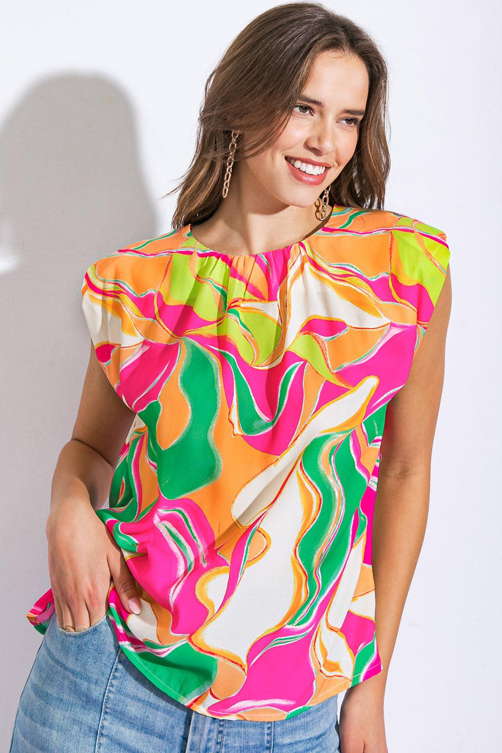 Send a Postcard Woven Top in 20gre 20fuc2 — Soul Flow Apparel