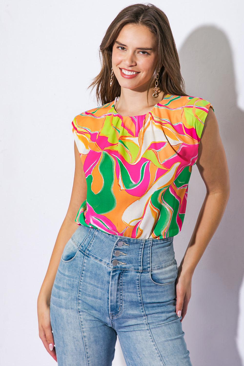 Send a Postcard Woven Top in 20gre 20fuc8 — Soul Flow Apparel