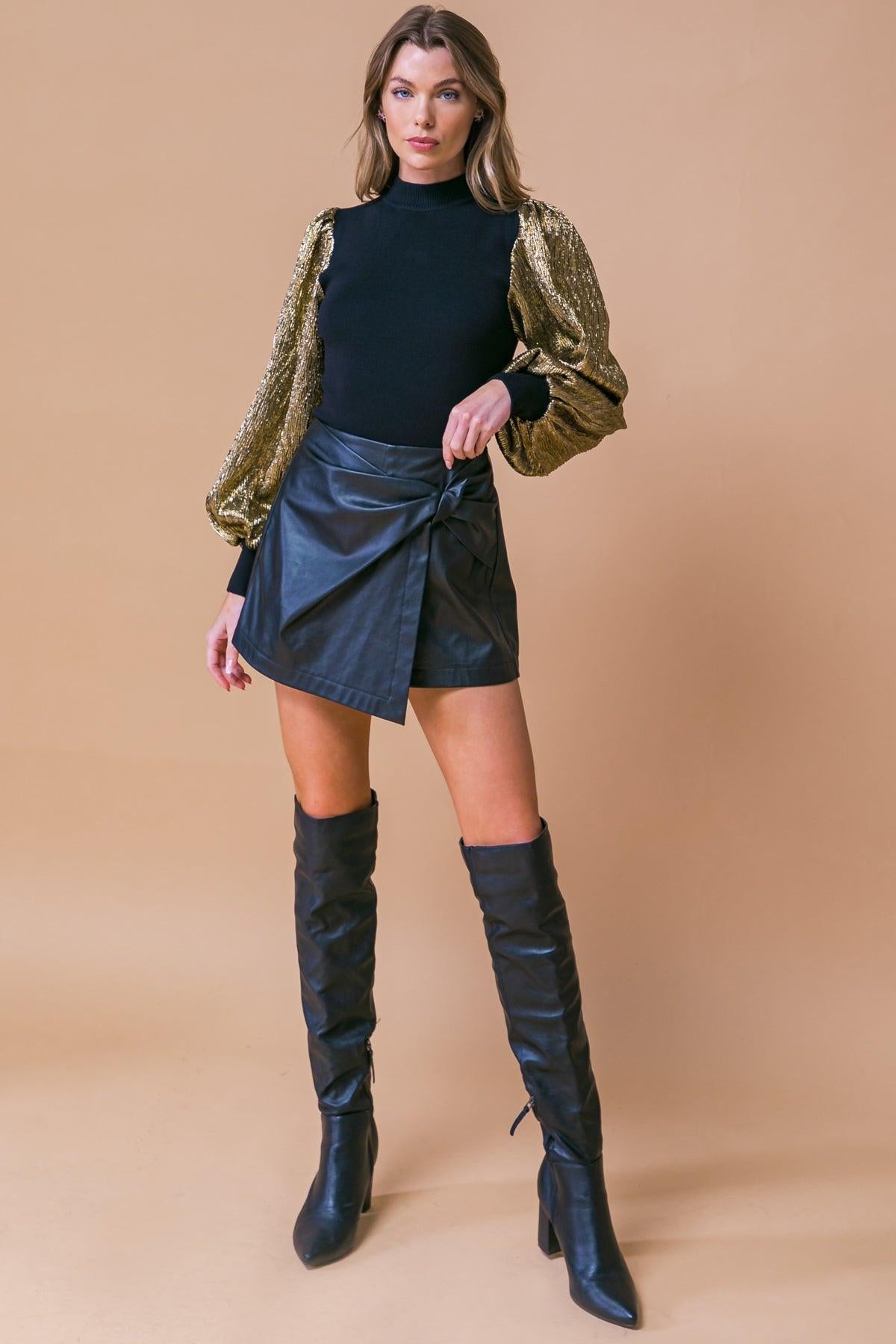 Lovely Essence Mock Neck Sweater Top with Contrasting Hue Long Sleeves in 20bla26 — Soul Flow Apparel