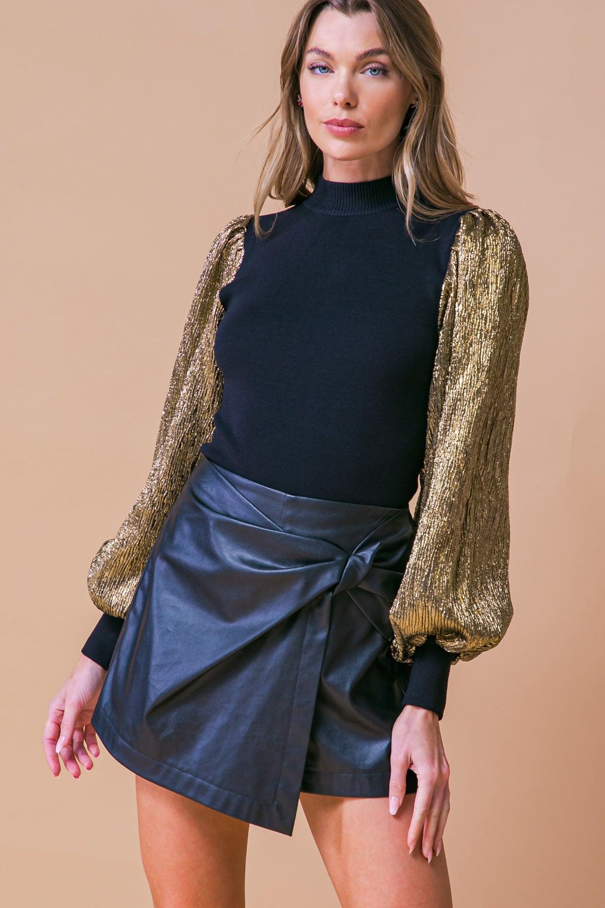 Lovely Essence Mock Neck Sweater Top with Contrasting Hue Long Sleeves in 20bla28 — Soul Flow Apparel