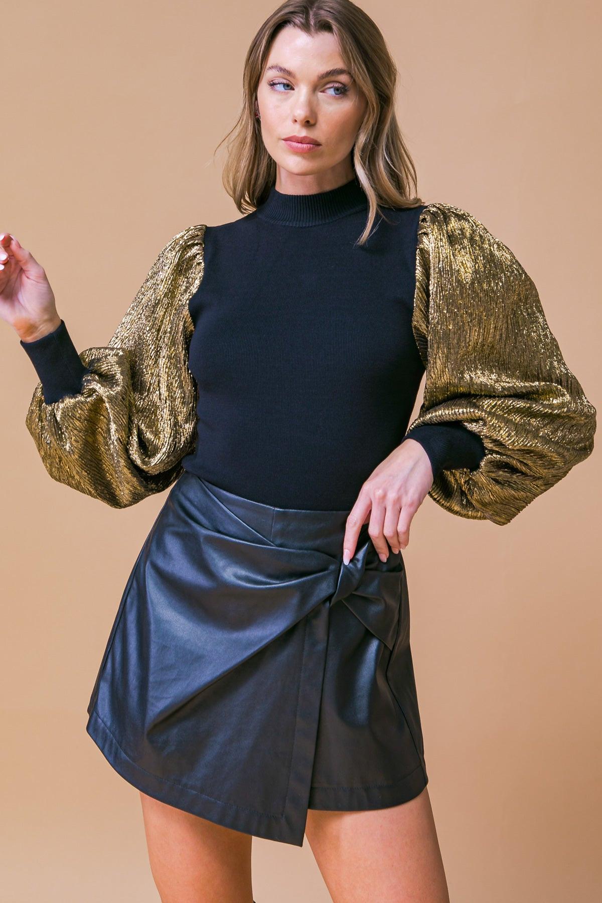 Lovely Essence Mock Neck Sweater Top with Contrasting Hue Long Sleeves in 20bla32 — Soul Flow Apparel