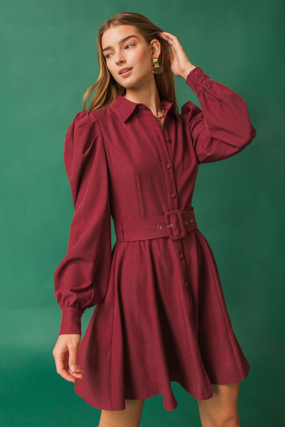 Wrapped Up in Love Mini Dress with Puff Sleeves Belted Silhouette — Soul Flow Apparel