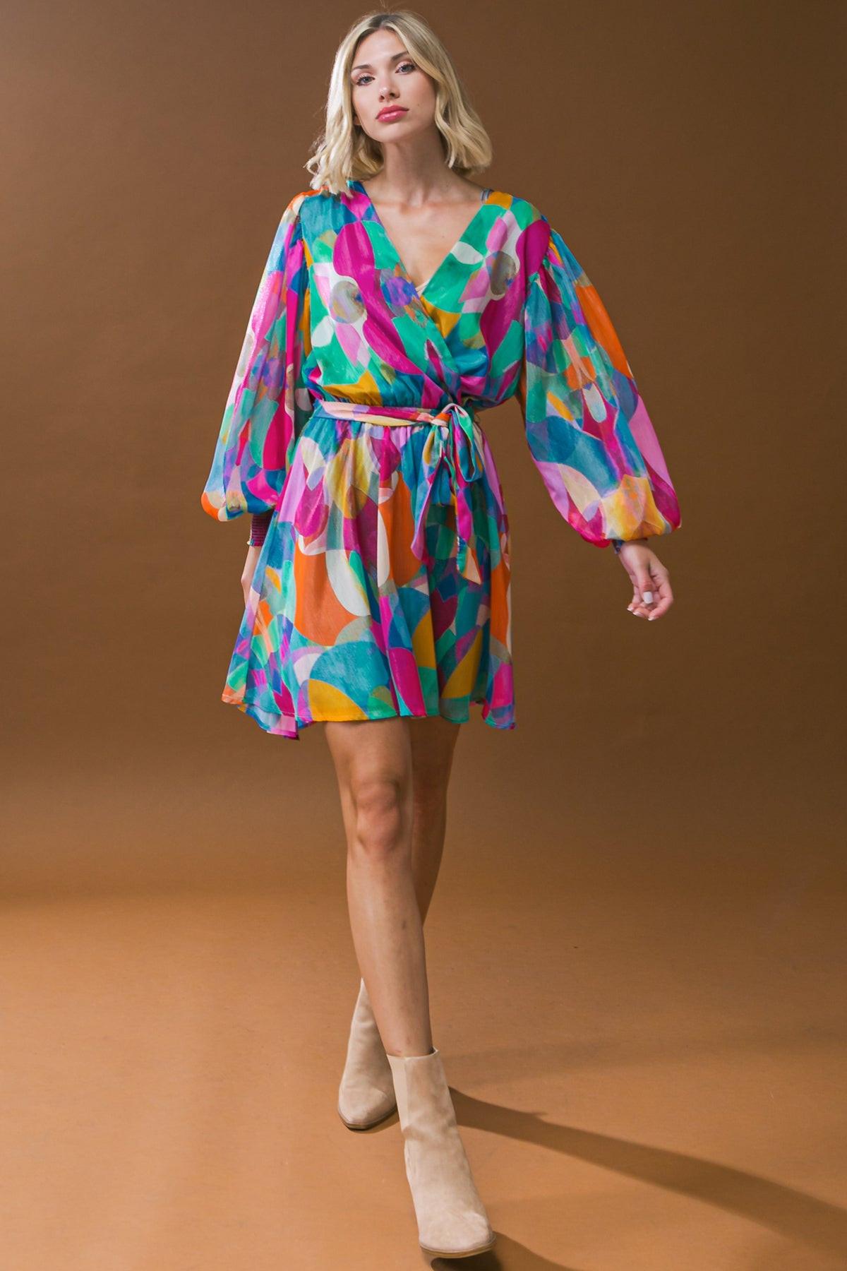 Love Me Tonight Woven Midi Dress With Surplice Neckline And Self Tie Waist