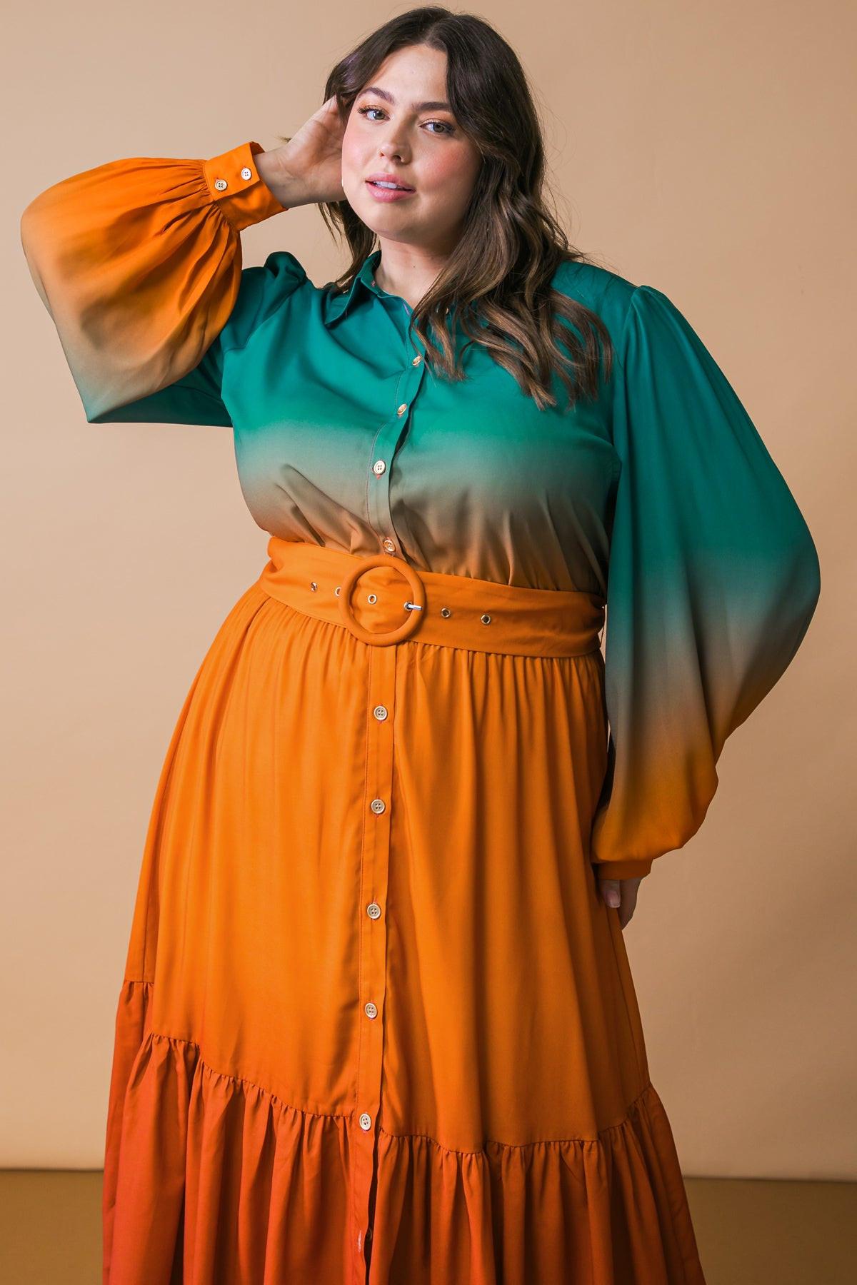Show Stopper Woven Midi Dress With Shirt Collar Button Down Long Sleeves