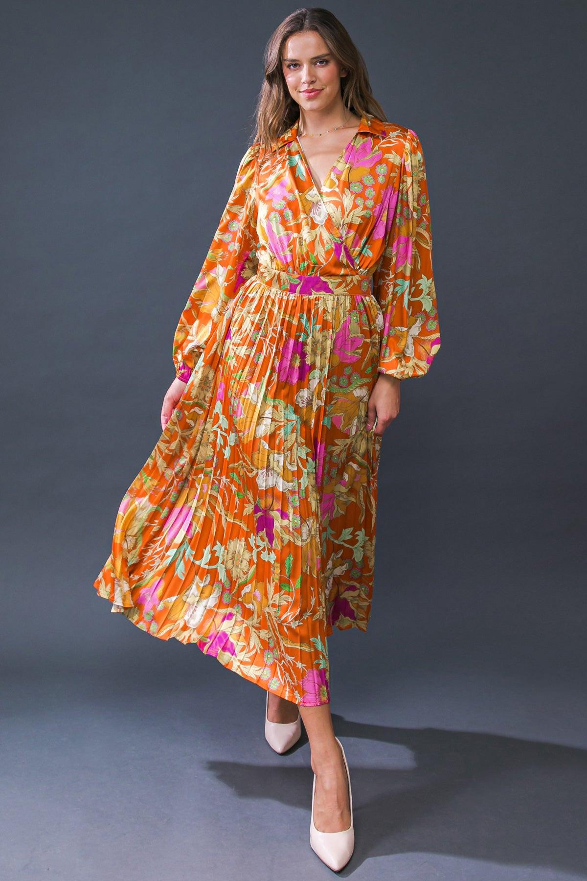 Keep Getting Better Woven Midi Dress with Surplice Neckline and Pleated Skirt — Soul Flow Apparel