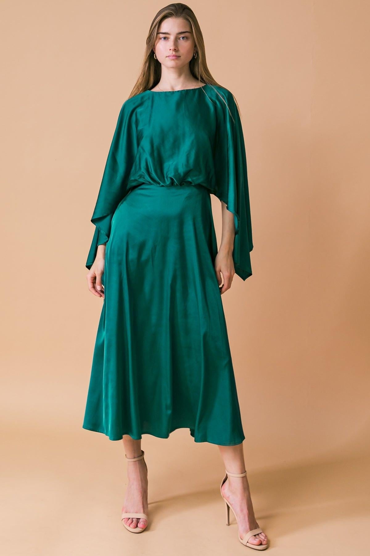 Caught Feelings Woven Midi Dress With Back Slit And Button Closure