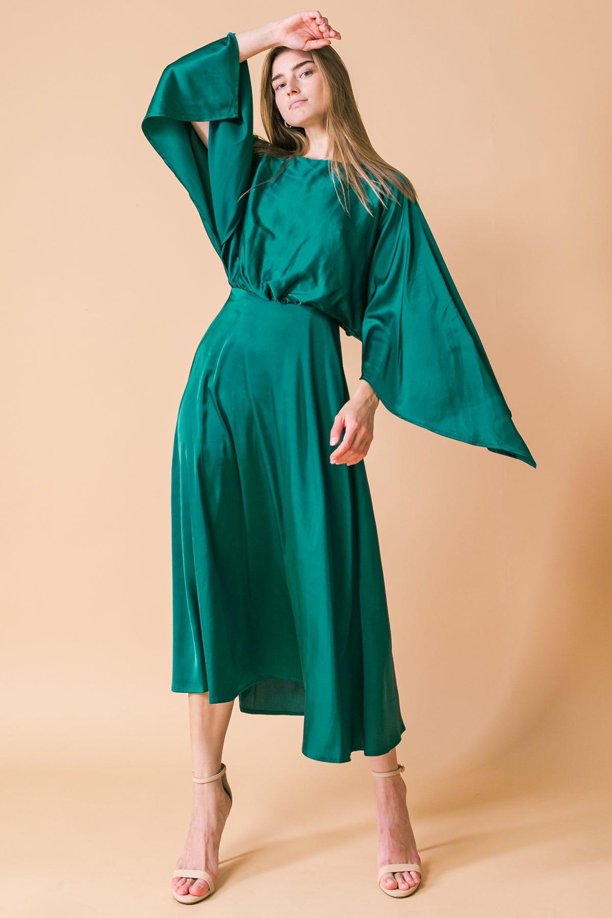 Caught Feelings Woven Midi Dress With Back Slit And Button Closure