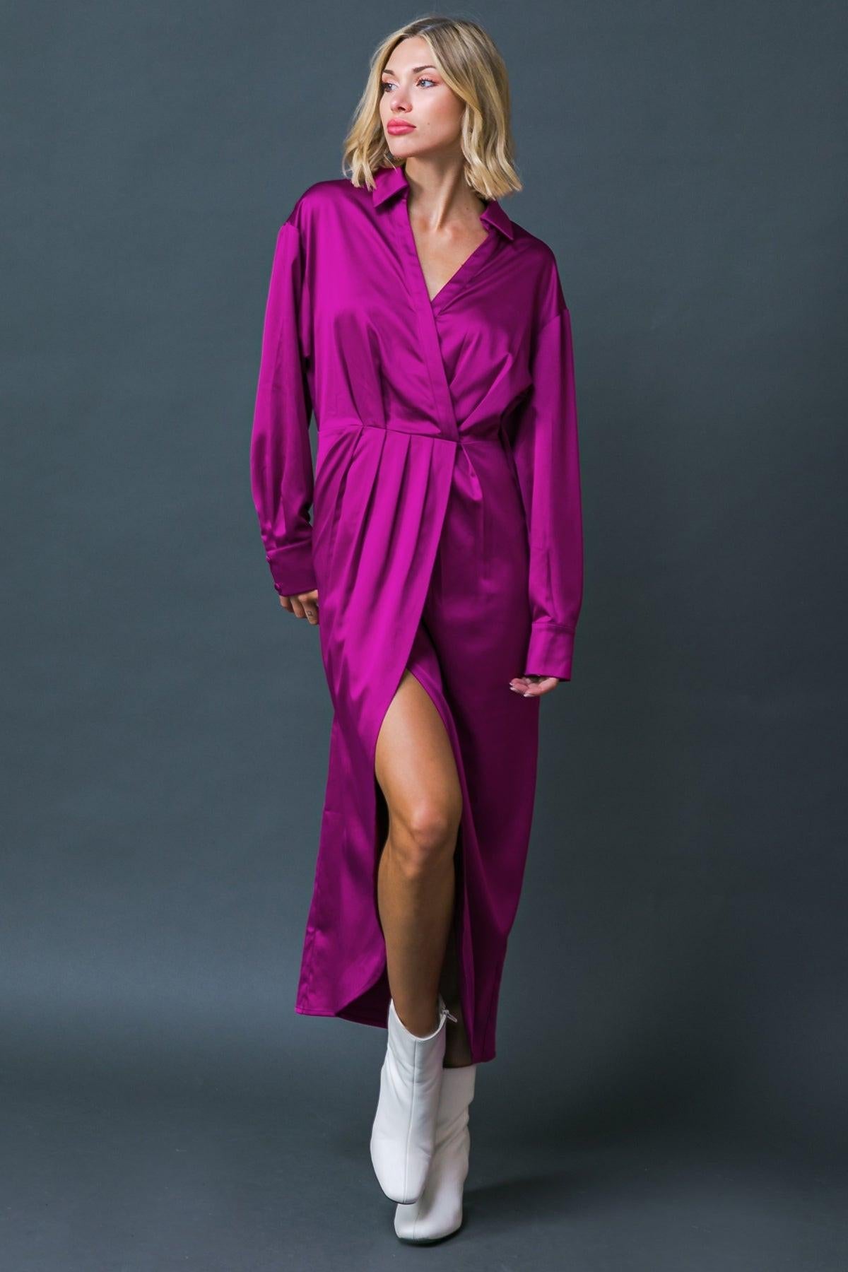 Too Good to Be True Woven Midi Dress with Surplice Neckline and Front Pleats — Soul Flow Apparel