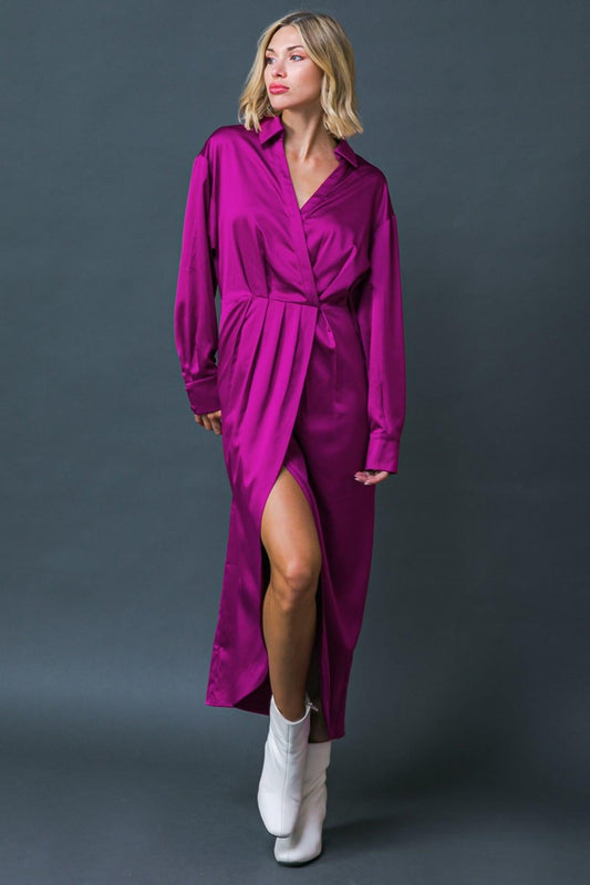 Too Good to Be True Woven Midi Dress with Surplice Neckline and Front Pleats — Soul Flow Apparel