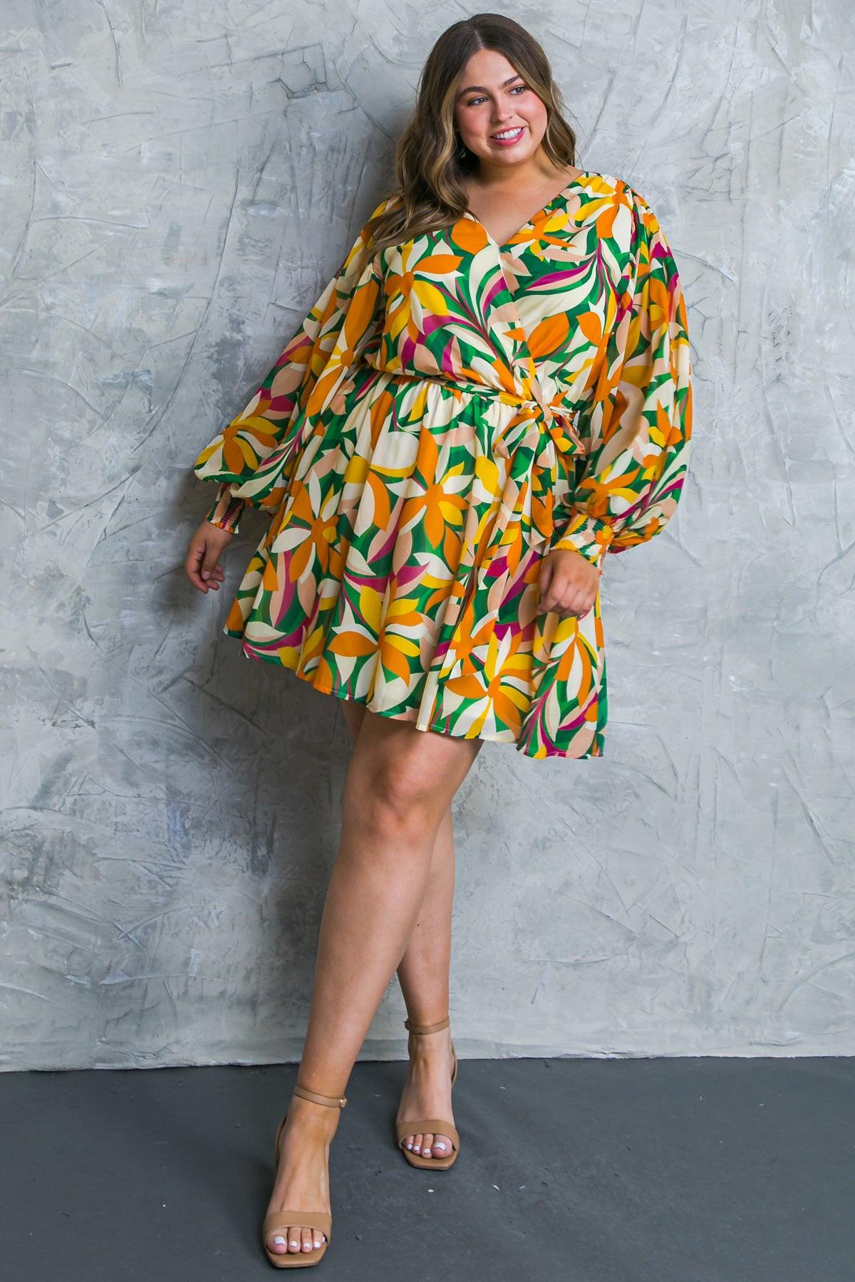 Daring Heart Printed Woven Mini Dress with Surplice Neckline and Ruffled Hem — Soul Flow Apparel