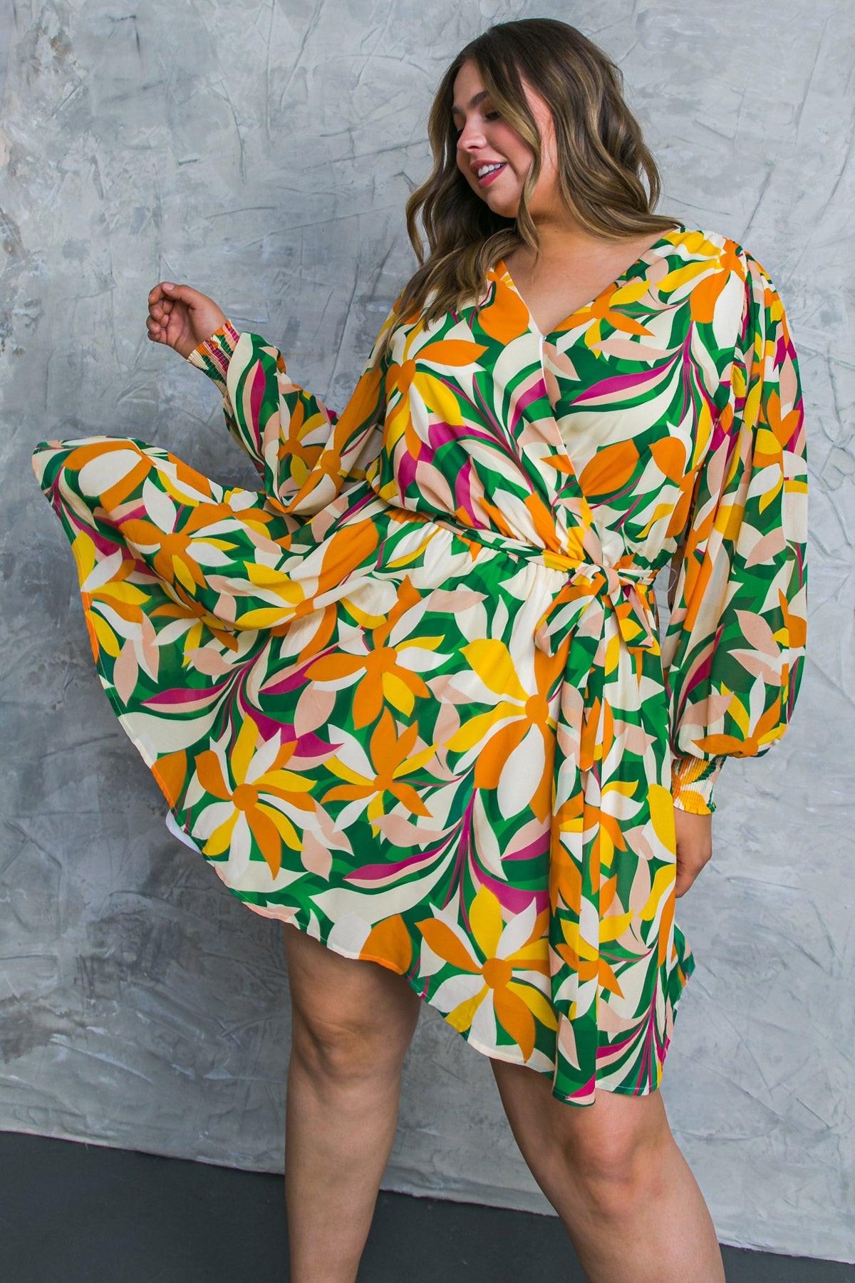 Daring Heart Printed Woven Mini Dress with Surplice Neckline and Ruffled Hem — Soul Flow Apparel