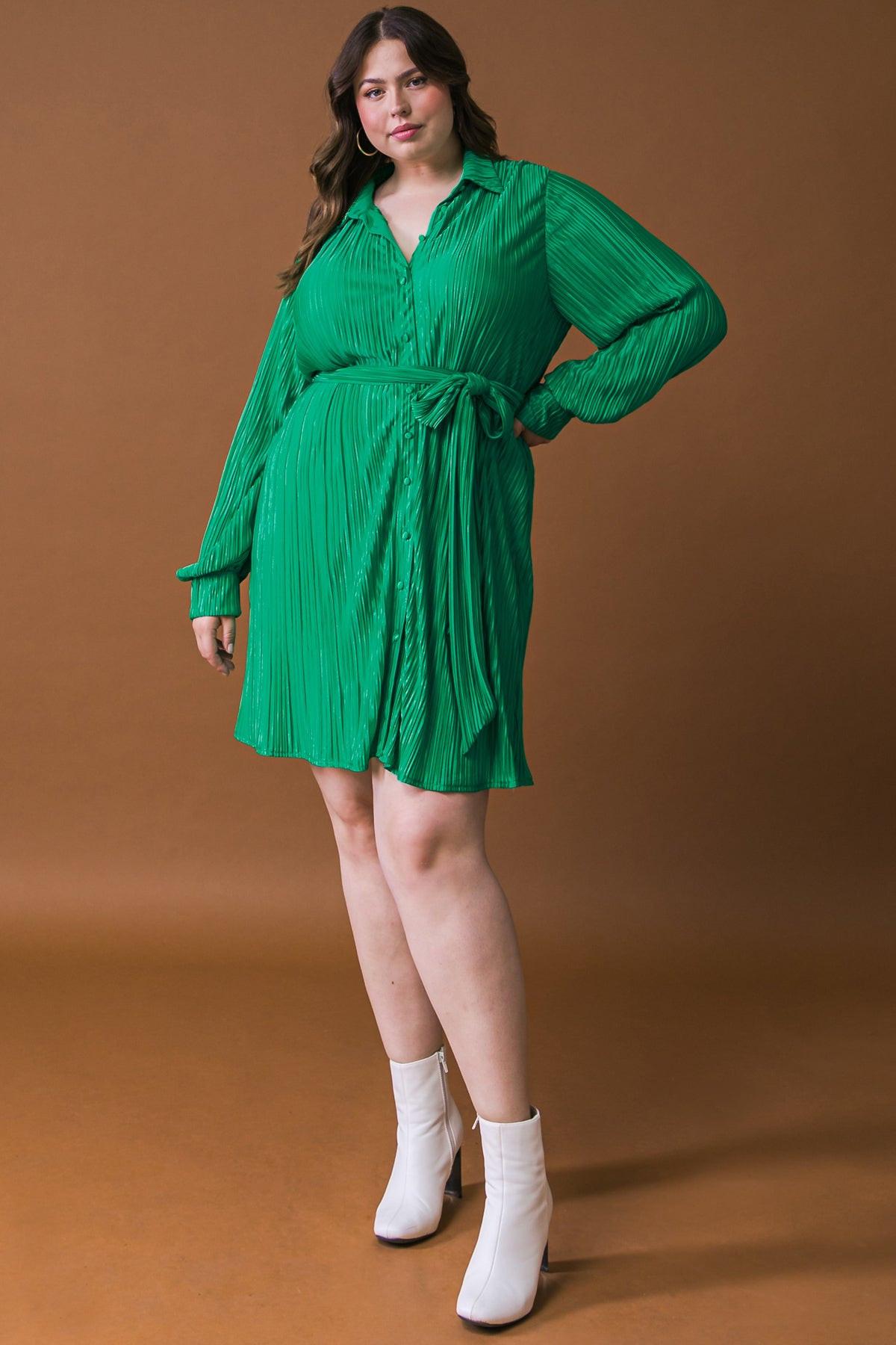 Make You Wanna Stay Woven Mini Dress with Pleated Detailing and Shirt Collar — Soul Flow Apparel