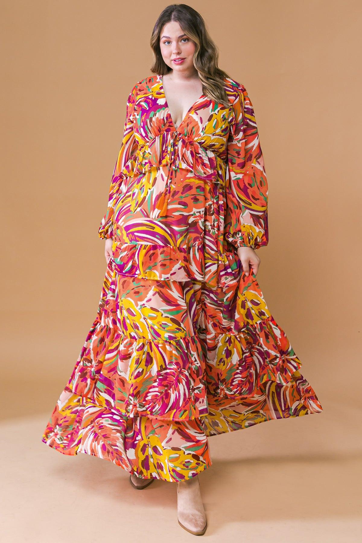 Wonderful Soul Woven Maxi Dress with V Neck Elastic Waist and Long Sleeves — Soul Flow Apparel