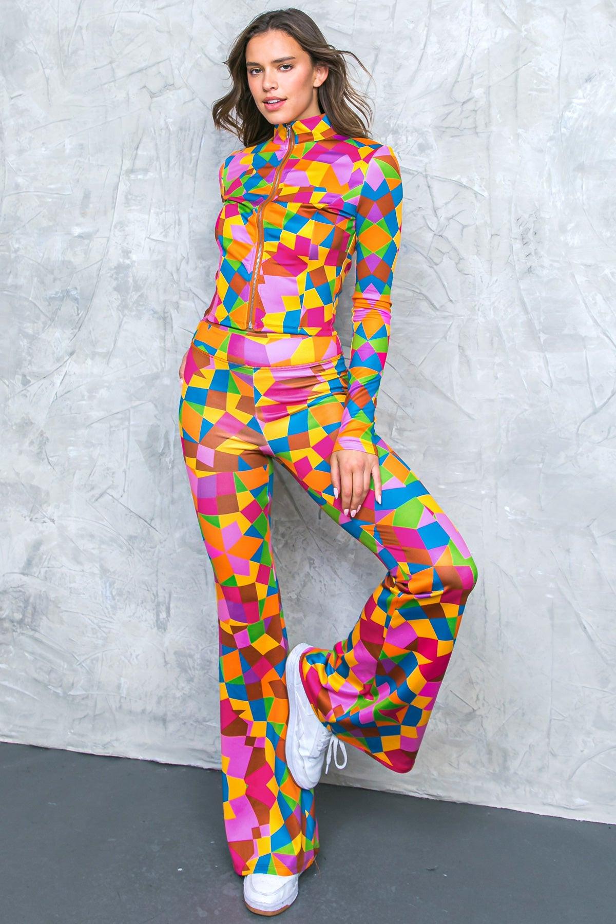 Sweetest Shower Scuba Tracksuit with Front Zip and Bell Bottom Pants — Soul Flow Apparel