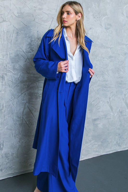 Boss Babe Woven Trench Coat with Front Button and Self Tie — Soul Flow Apparel
