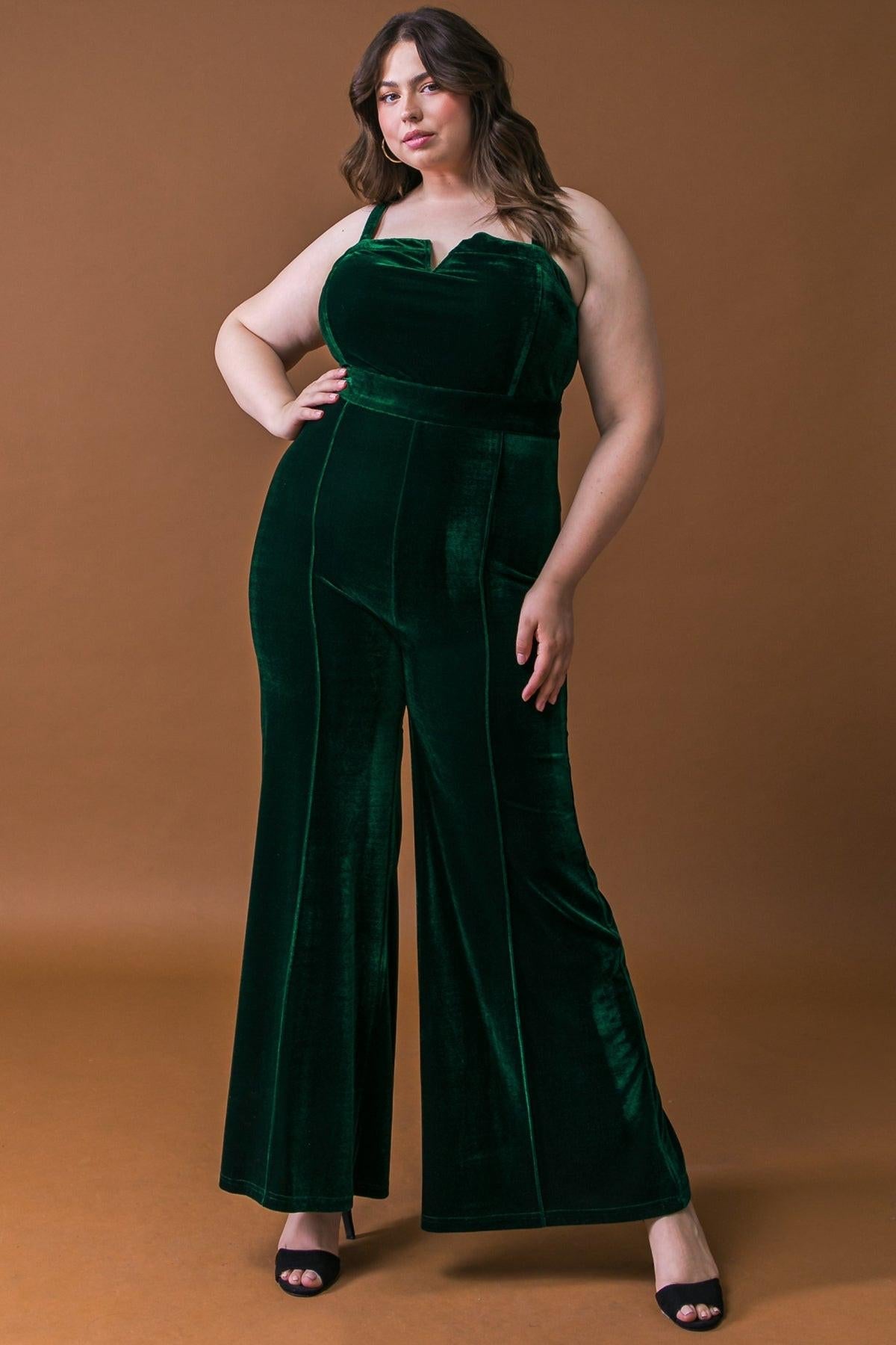 Blow a Kiss Velvet Jumpsuit with Front V Detail and Wide Leg — Soul Flow Apparel