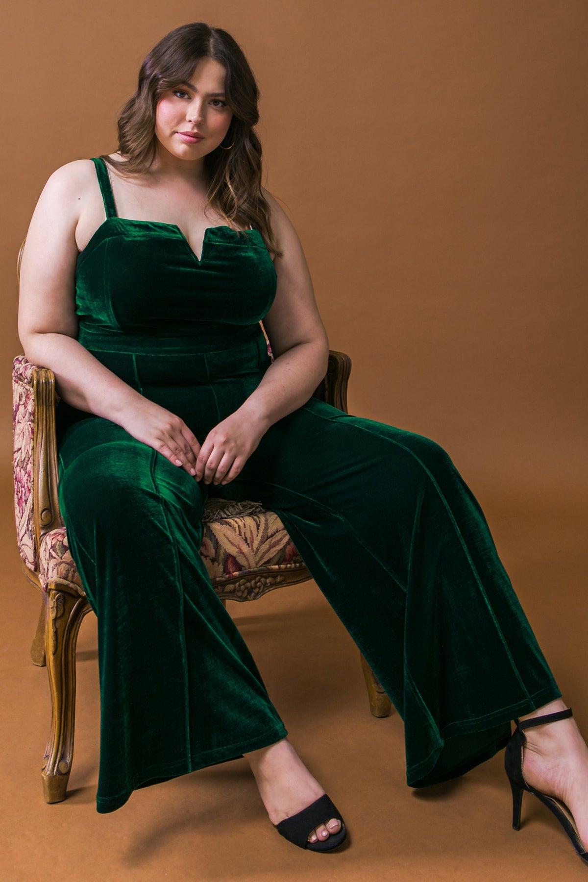 Blow a Kiss Velvet Jumpsuit with Front V Detail and Wide Leg — Soul Flow Apparel