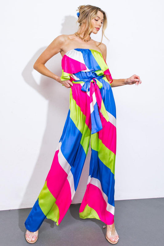 Broadwalk Dream Woven Jumpsuit with Flounce Neckline and Wide Leg — Soul Flow Apparel