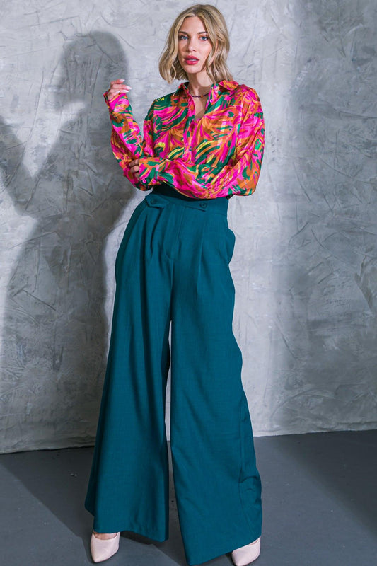 Delicate Feelings Woven Pants with Front Closure Front Pleats and Wide Leg — Soul Flow Apparel