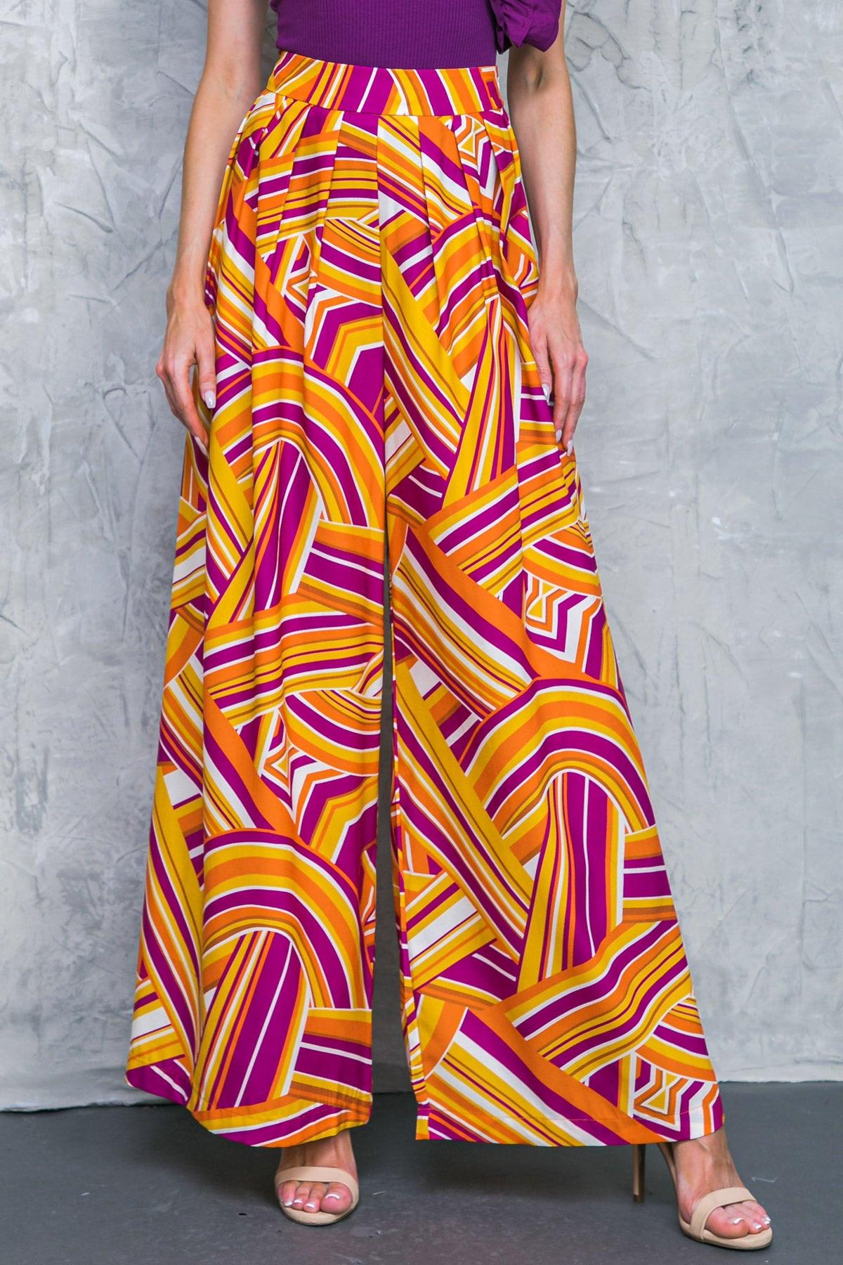 Lively Cham Printed Woven Pants with Pleated Front and Side Zip Closure — Soul Flow Apparel