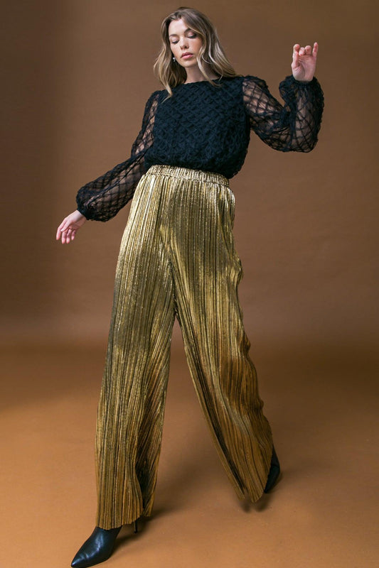 Porch Swing Kisses Woven Pants Wide Leg Pleated Elasticized Waistband — Soul Flow Apparel
