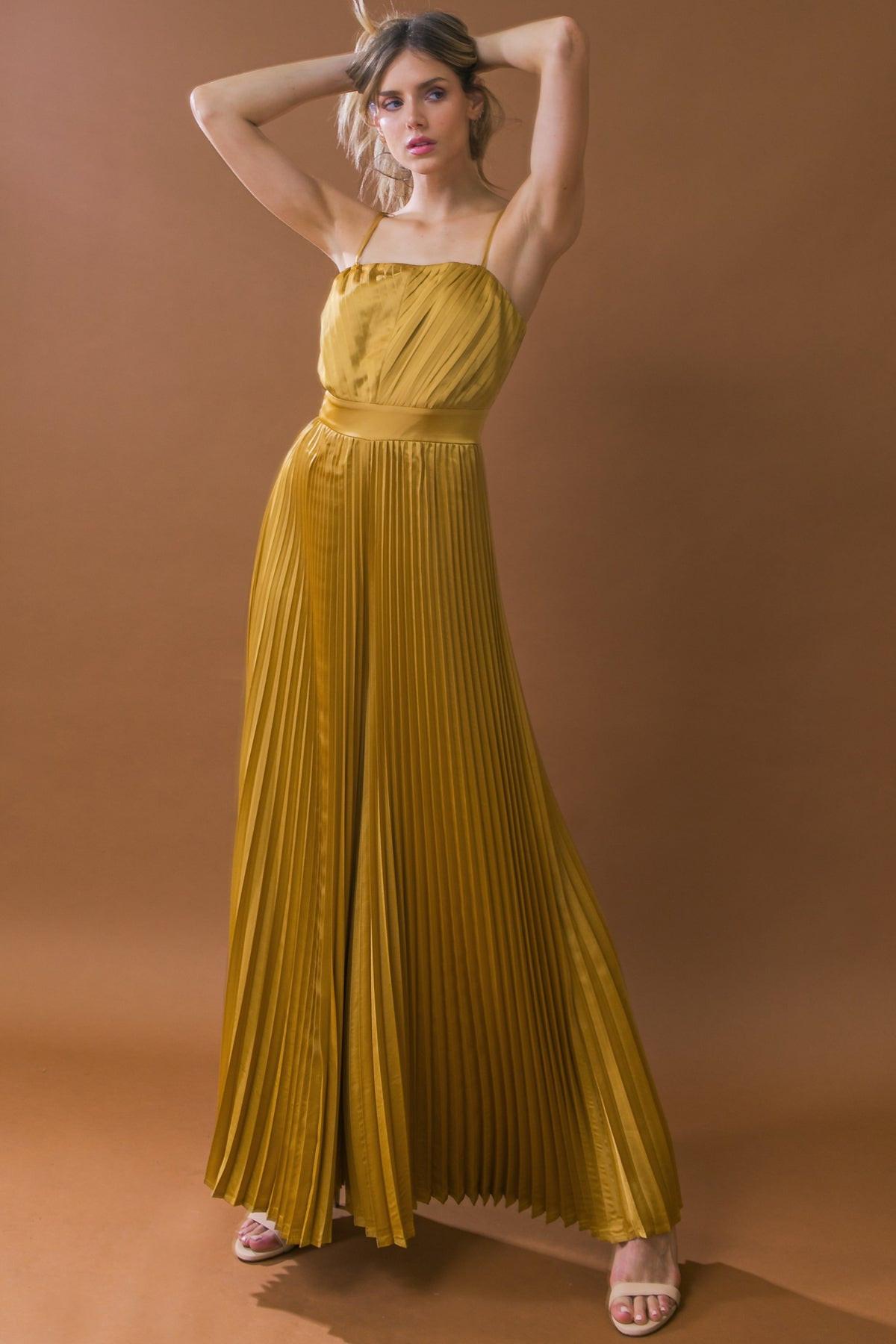 Blissful Love Woven Jumpsuit Pleated Bodice Wide Leg with Back Zipper — Soul Flow Apparel