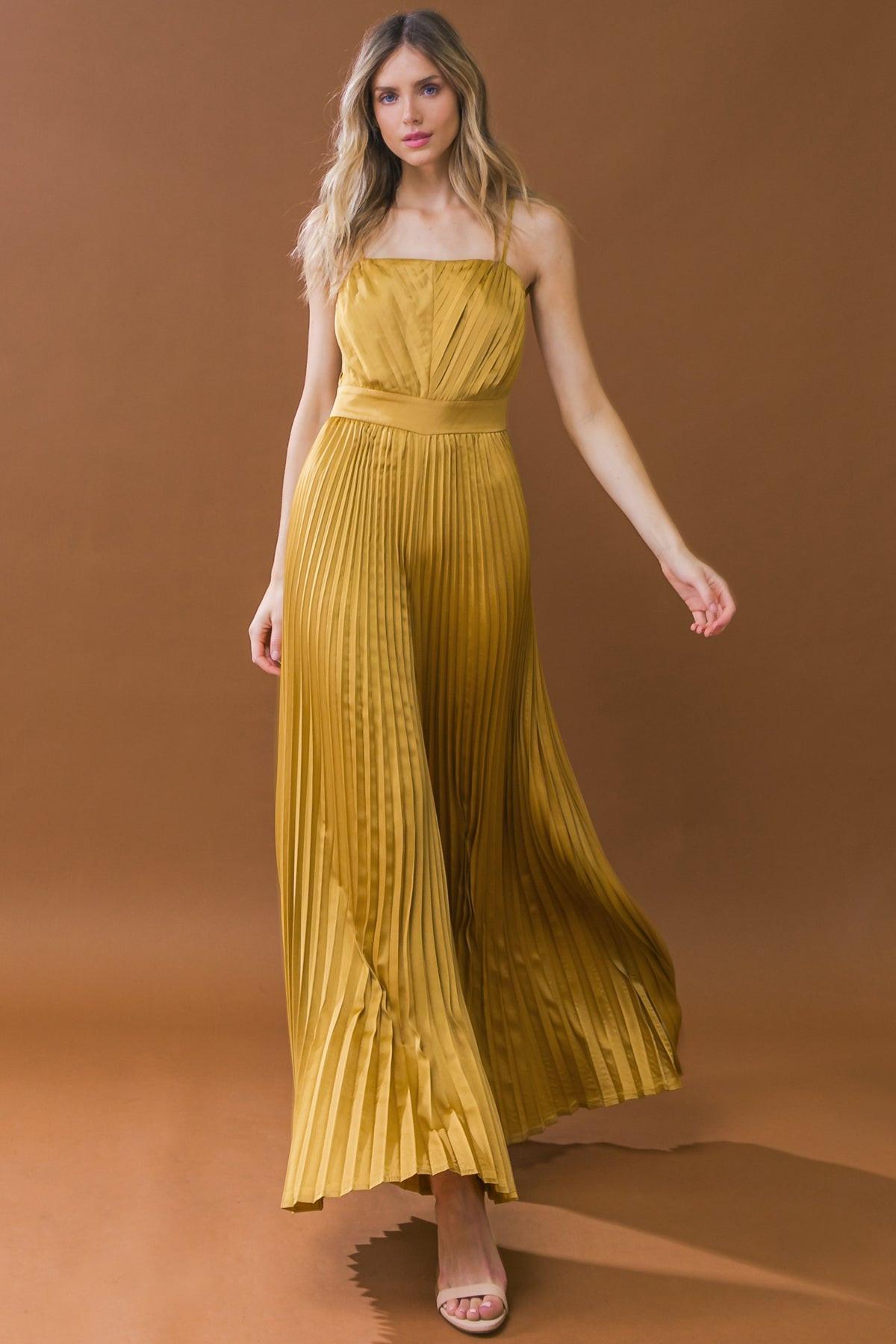 Blissful Love Woven Jumpsuit Pleated Bodice Wide Leg with Back Zipper — Soul Flow Apparel