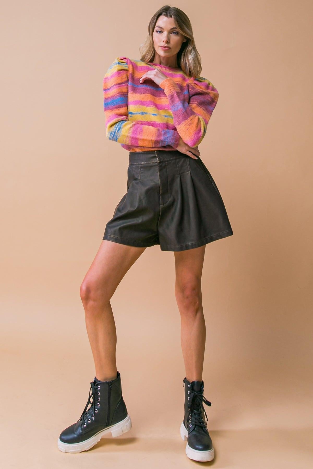 My Greatest Joy Washed Faux Leather High Waist Shorts with Side Pockets — Soul Flow Apparel