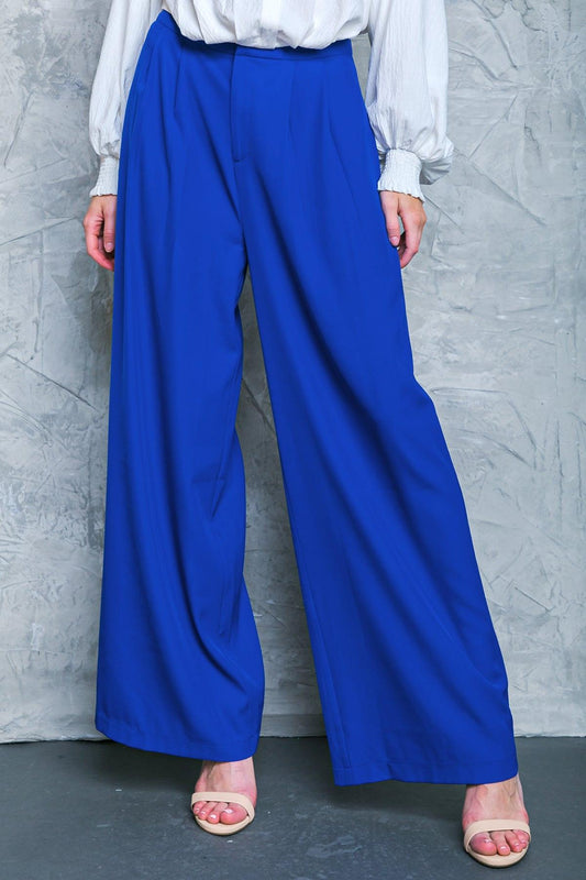 Boss Babe Woven Wide Leg Pants with Pleats and Front Closure with Side Pockets — Soul Flow Apparel
