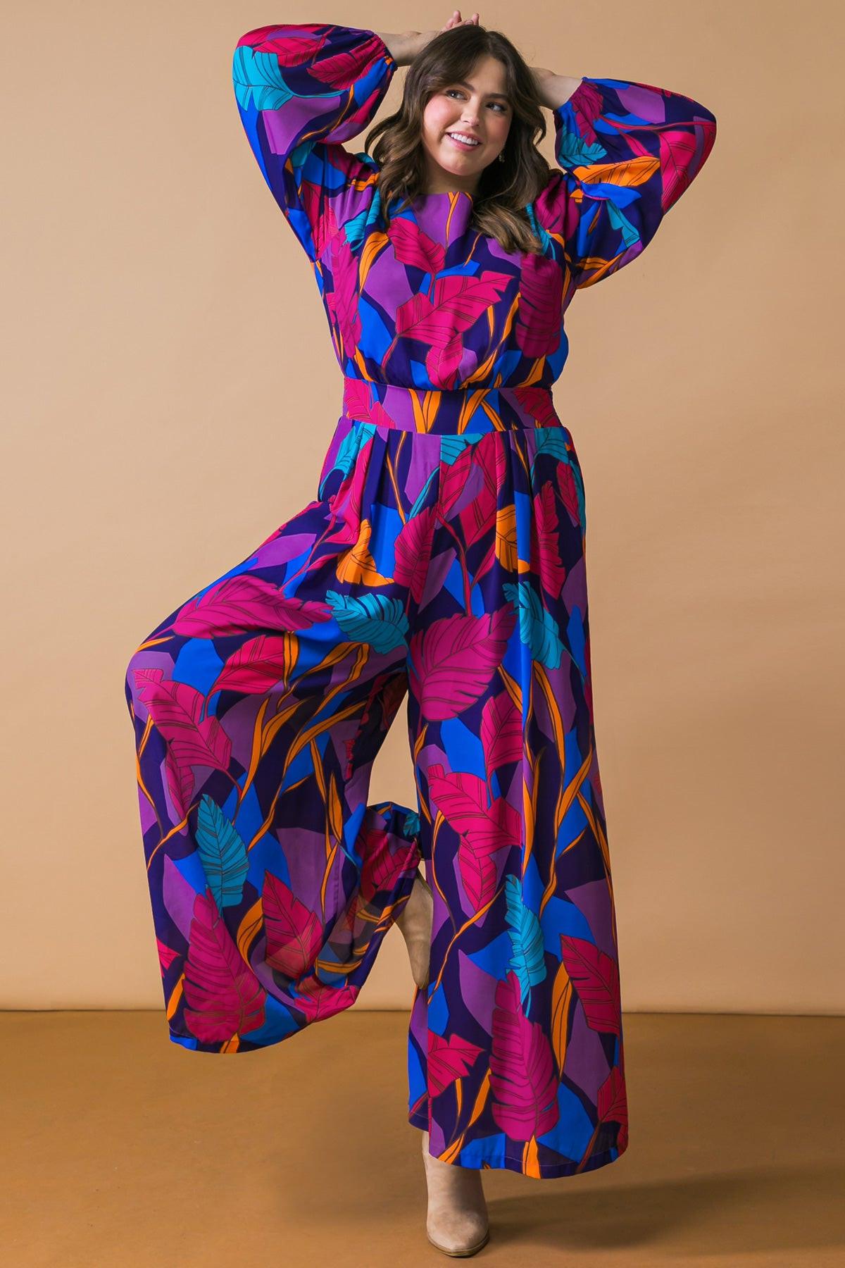Woven Jumpsuit with Round Neckline Front Pant Pleat and Wide Leg Back Zipper — Soul Flow Apparel