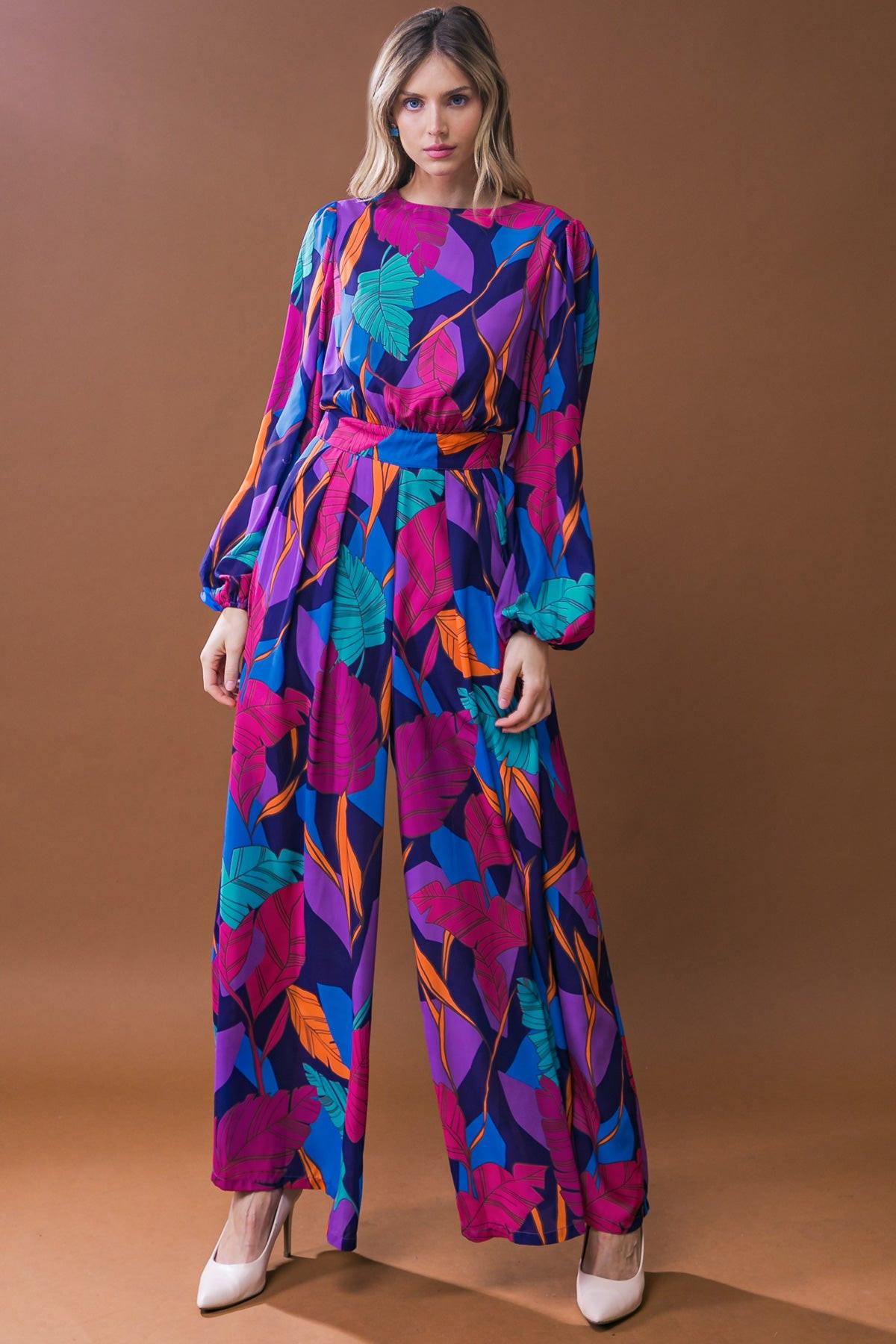 Woven Jumpsuit with Round Neckline Front Pant Pleat and Wide Leg Back Zipper — Soul Flow Apparel