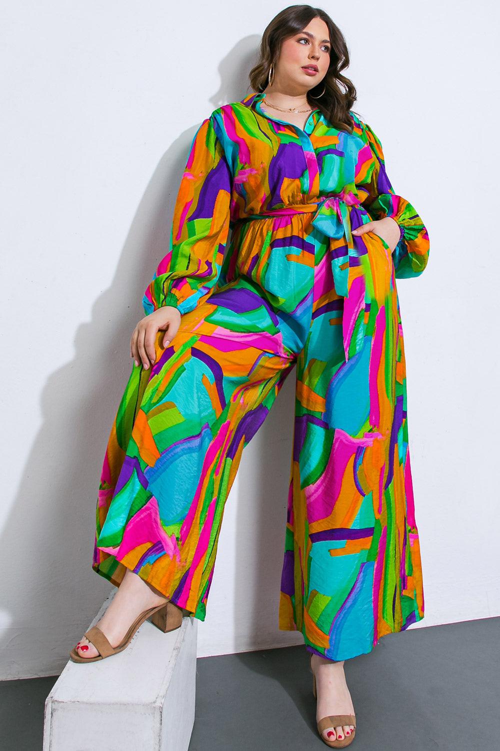 All My Heart Woven Jumpsuit with Shirt Collar Blouson Sleeves and Wide Leg — Soul Flow Apparel